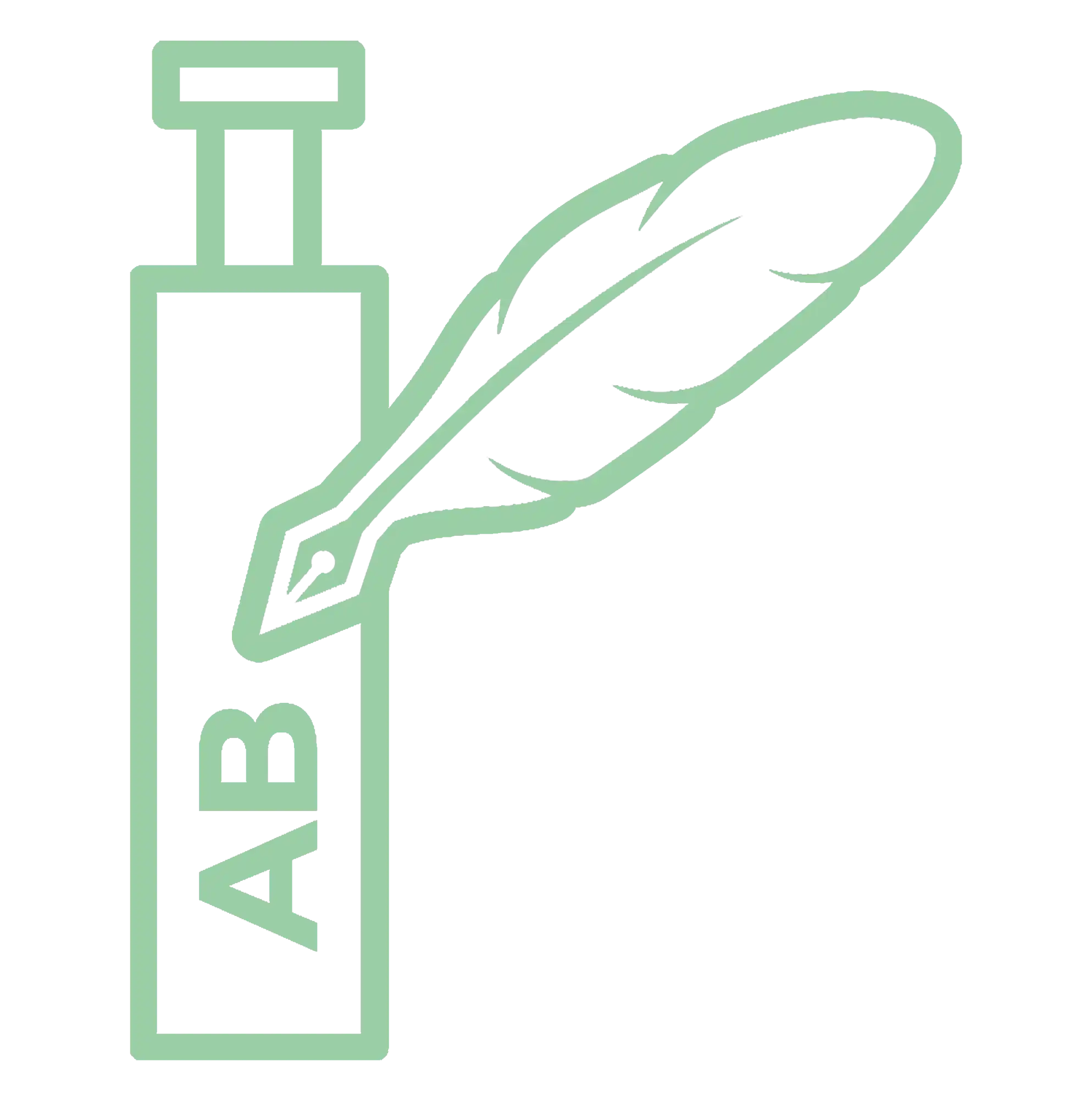 Simple mint green icon showing an ink bottle and quill pen.