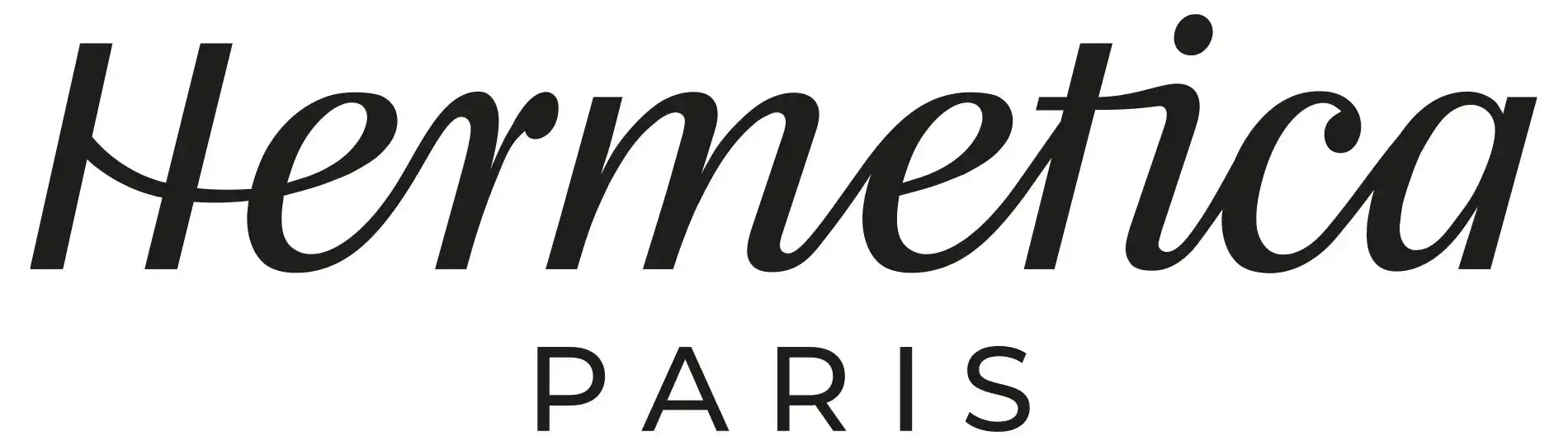 Stylized ’Hermetica Paris’ text logo in black italic lettering.